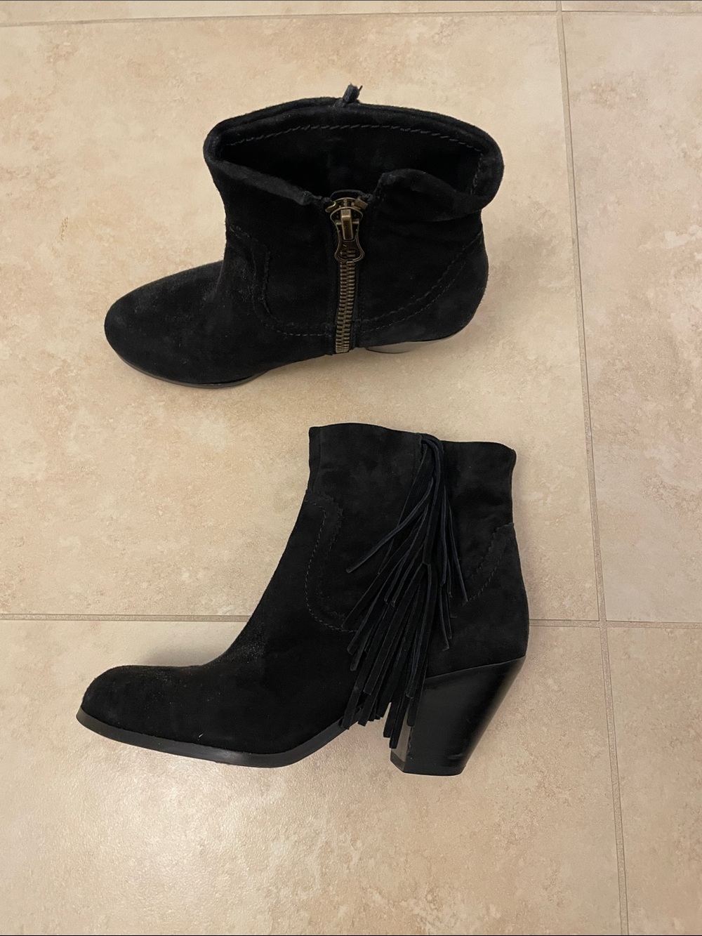 Sam Edelman Black Suede Fringe Ankle Booties